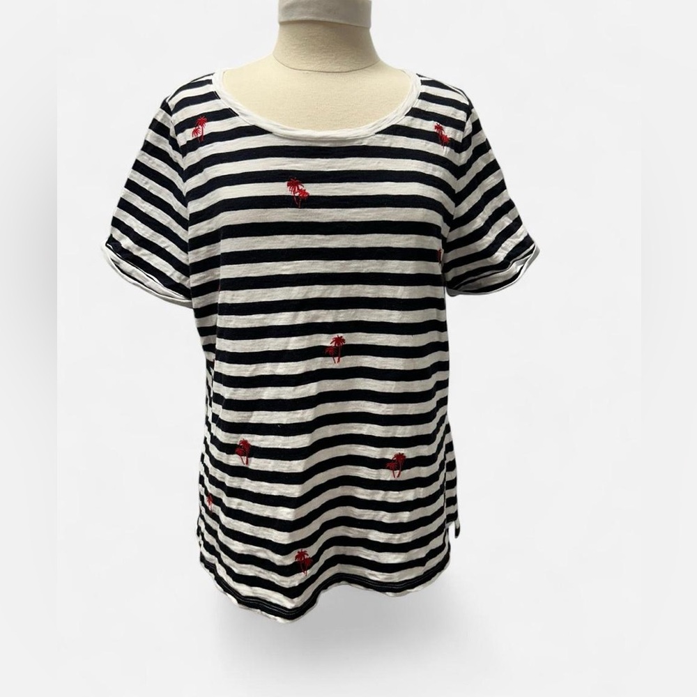 Talbots Navy and White Striped Top